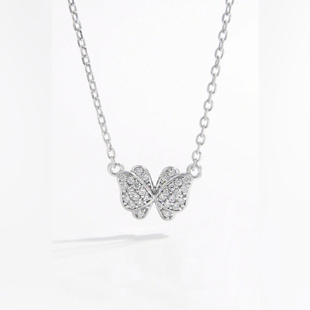 925 Sterling Silver Zircon Butterfly Pendant Necklace
